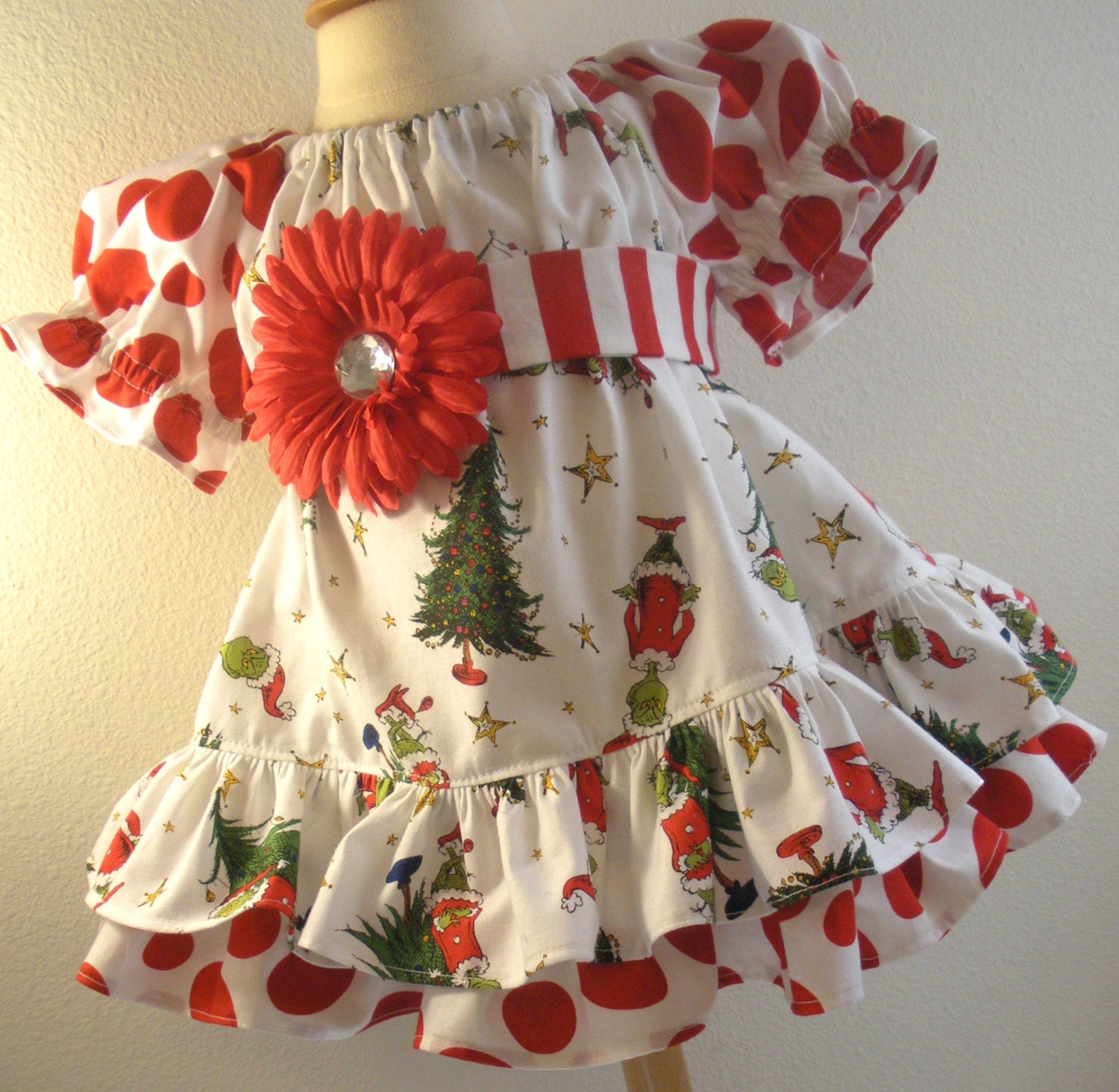 Custom Boutique Baby Infant Toddler Grinch Seuss Peasant Dress Girl 12 18 24 mo 2 2t