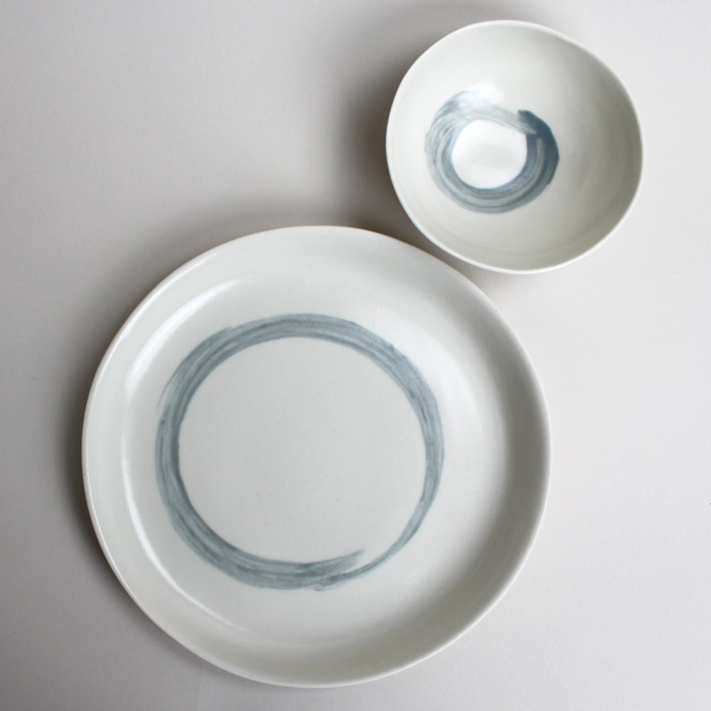 set of two swirls, 7.5- inch ivory breakfast, salad, or dessert plate and roly poly bowl