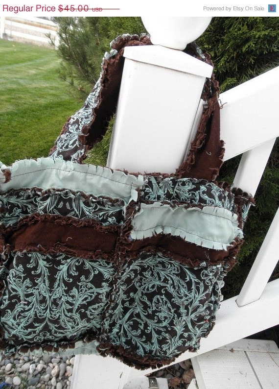 Clearance Sale 55% Off Diaper Bag, PURSE, Rag Quilted Tote, brown, blue, Ready to Ship