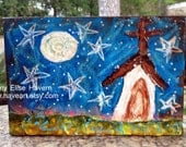Starry Night Little Textured Church original 4x6 painting