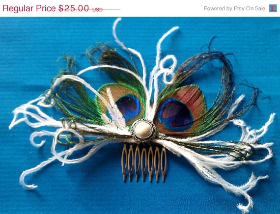 ON SALE Peacock, peacock fascinator, Holiday party, Christmas party, Peacock wedding, READY To Ship, Wedding, peacock barrette, feather, ha