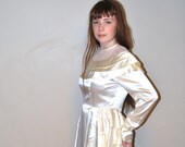 40s peplum wedding dress // liquid satin // off white // vintage 30s 40s wedding dress