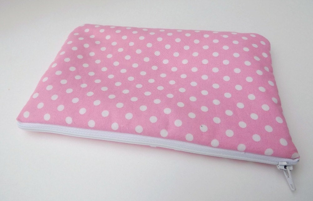 Makeup Bag Slim in Candy Pink and White Polka Dots