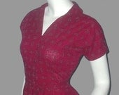 Flocked Eyelet Novelty Print Vintage 50's Gingham Shirt Dress S