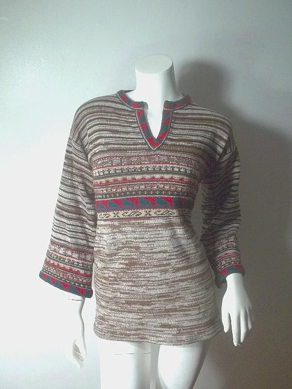 Bohemian BELL SLEEVE Vintage 70's Rustic Pullover Sweater S