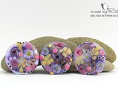 3 handmade lampwork beads --  S m e l l s   L i k e  L i l a c  -- SRA -- lentils glass set -- Calypsos Beads -- made by Silke Buechler