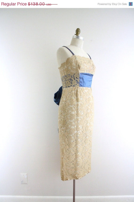 50% off Shop Closing Sale Stunning 1950s Nude Lace Draped Bow Dress . XS