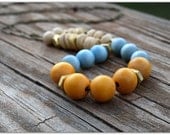 Long Wood Beaded Brass Industrial Necklace