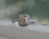 1.2ct Square Cushion Peach Champagne Sapphire 14k white gold diamond  Engagement Ring