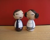 Kokeshi doll wedding cake toppers. Han and Leia
