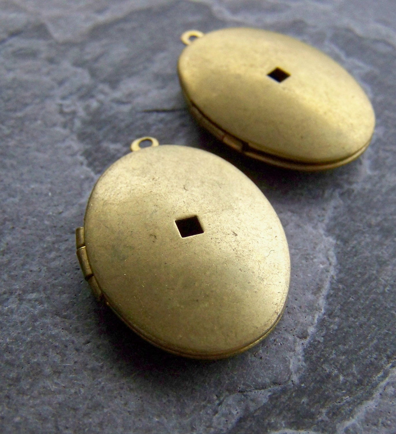 Sale-See Store Announcement-Vintage Large Brass Oval Lockets with Swedge Hole-2