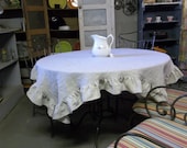 READY to SHIP Linen Tablecloth Ruffled Wedding Decor Table Settings French Country Cottage Dining Entertaining Tabletop Round Tablecloth