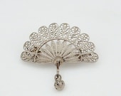 Lovely 800 Silver Filigree Fan Brooch