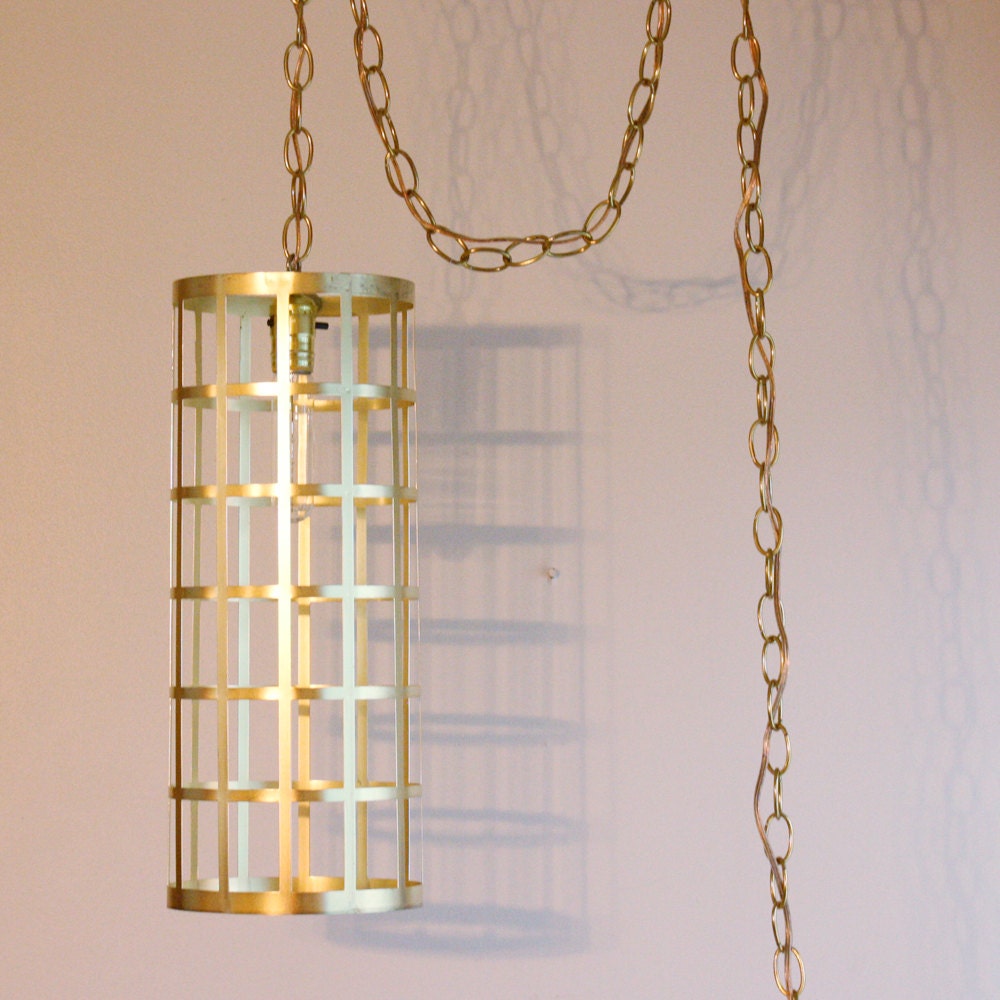 Vintage hanging light - hanging lamp - cylinder shape - chain cord - swag lamp - pendant light - cage