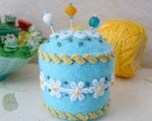 Aqua and White Cap Pincushion
