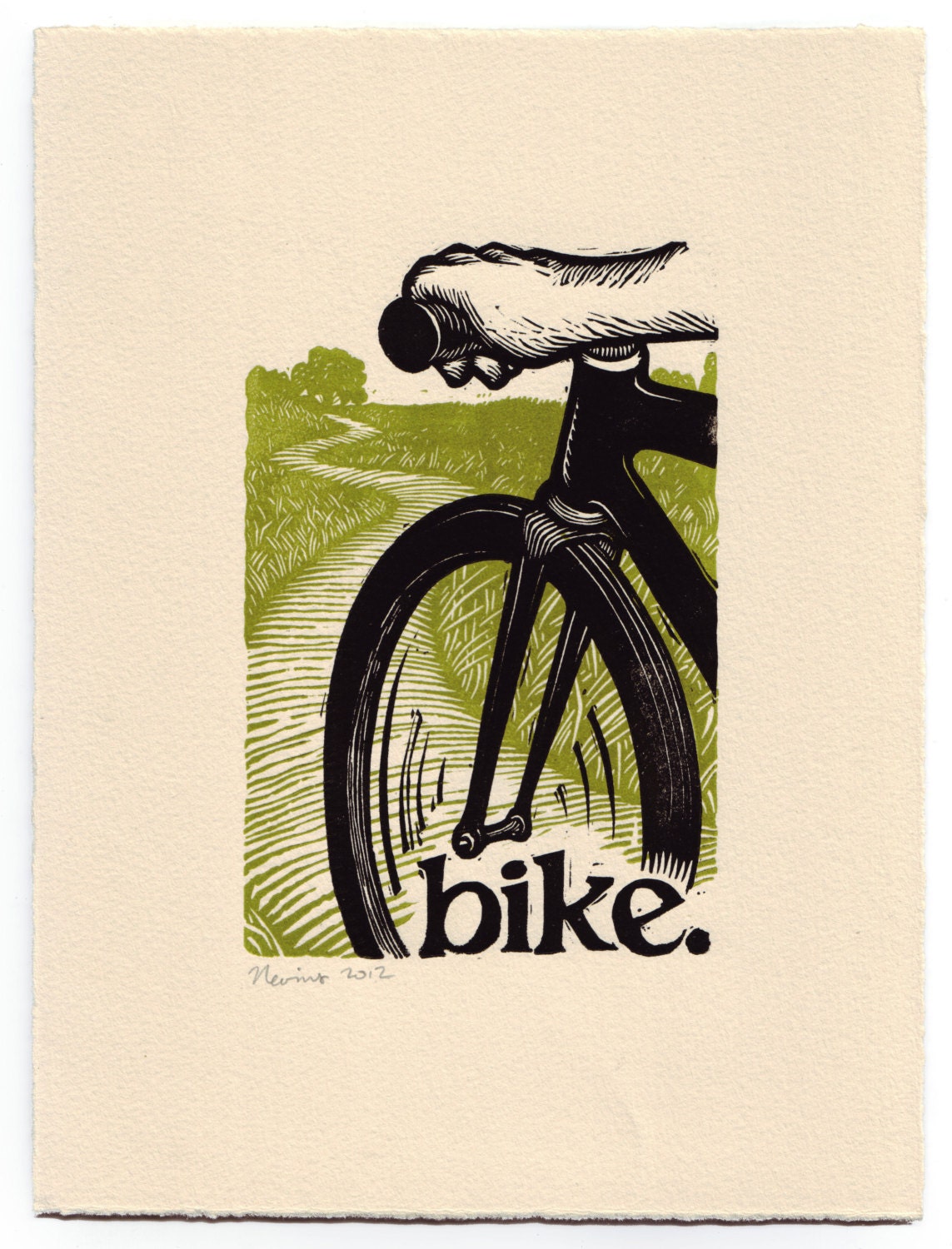 bike. A 7.5"x10" block printed meditation on the pleasure of cycling.