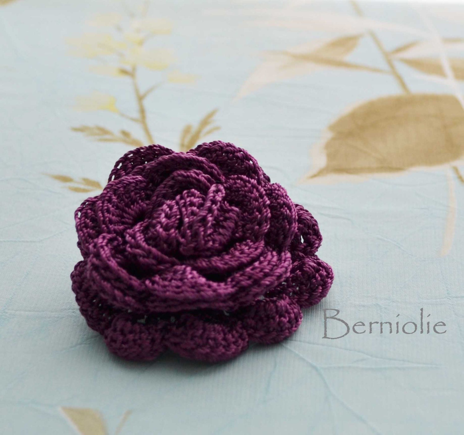 Crochet flower brooch, shawlpin, plum, purple I857