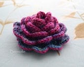 Crochet flower brooch, shawlpin, pink teal I903