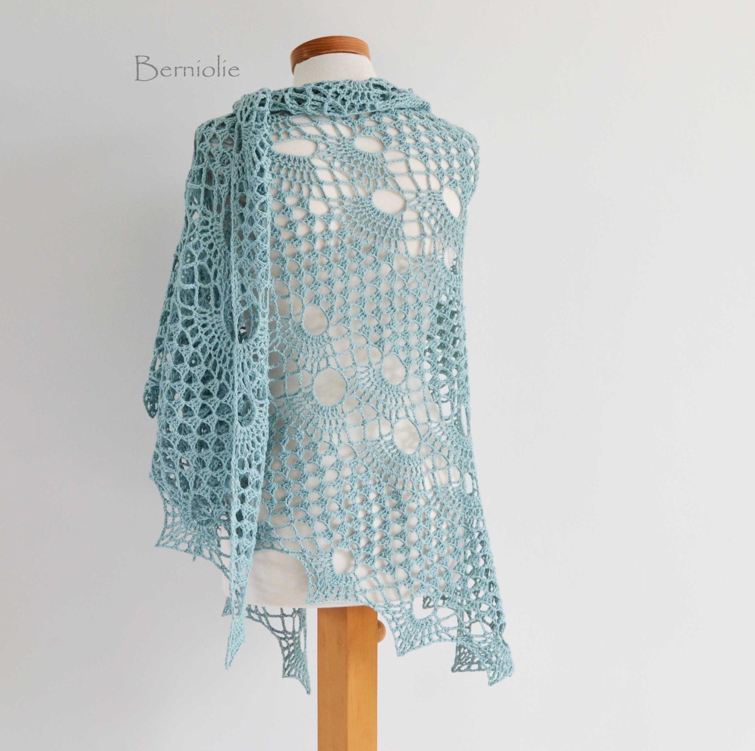Crochet shawl Lace Aqua blue, turquoise , J983