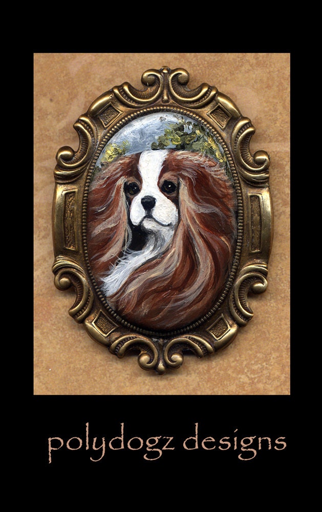 Hand Painted Cavalier King Charles Spaniel Brooch