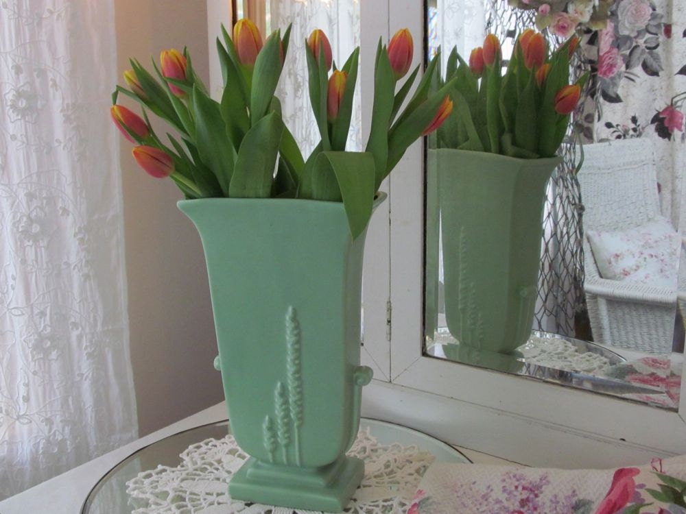 SALE - Art Deco Vase - Mid Century Art Nouveau Tall Vintage Ceramic Vase - Shabby French Cottage