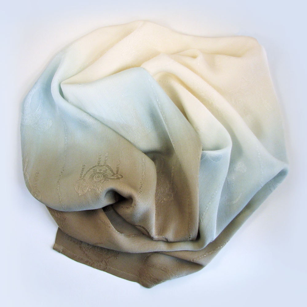 Ombré dyed silk scarf, taupe, pale aqua and ivory