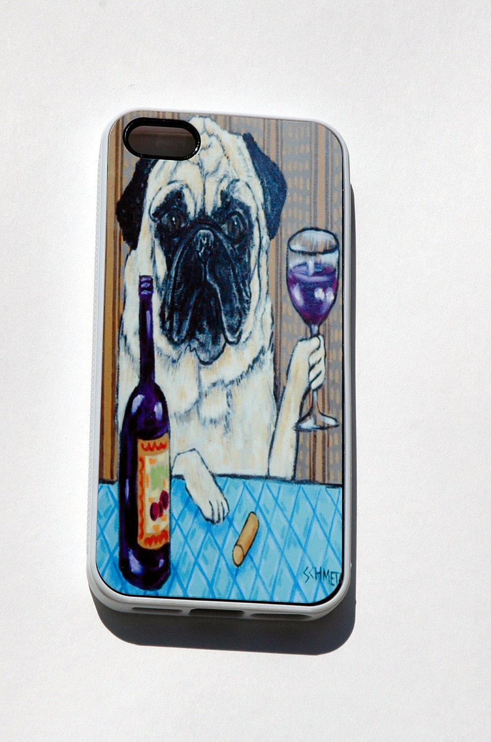 i phone 5 or i phone 4 / 4s case pug fawn dog art wine JSCHMETZ gift modern