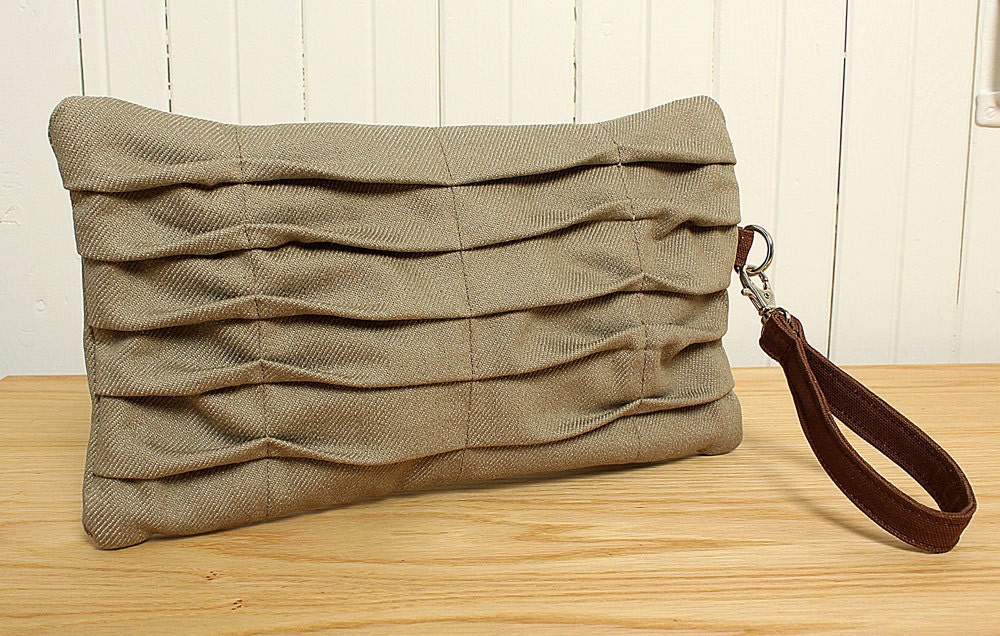 Grey Clutch in Gray Cotton Canvas Zipper Wristlet