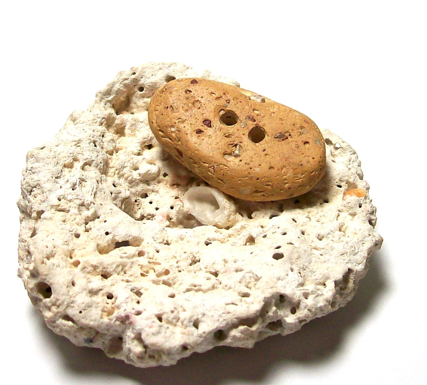 Beach Stone Rose Petal Peach Brick Button - Pebble Rock Jewelry Supplies, Knitting Sewing Supply "Nougat" - by StoneMe