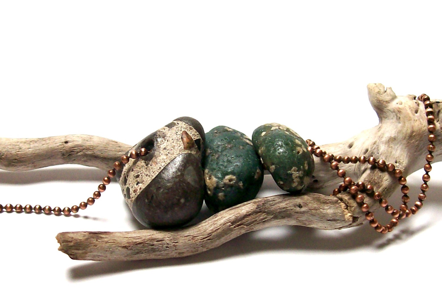 SALE Beach Brick Stone w Sea Slag Glass Pebbles - Jewelry Ball Donut Beads - diy Rondelles - "Mosaic" by StoneMe