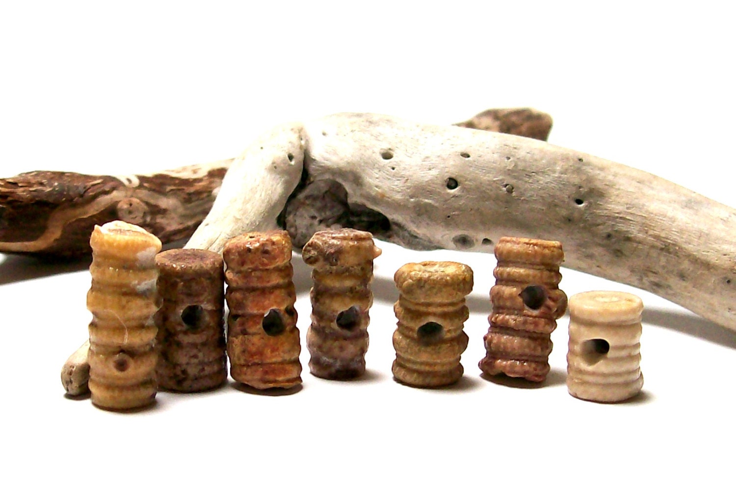 Beach Stone Toggles Crinoid Fossils Pebbles Drilled Jewelry Making Pendant Beads - "Barn Wood" by StoneMe
