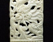 Vintage Carved Bone Dragon Amulet and Red Coral