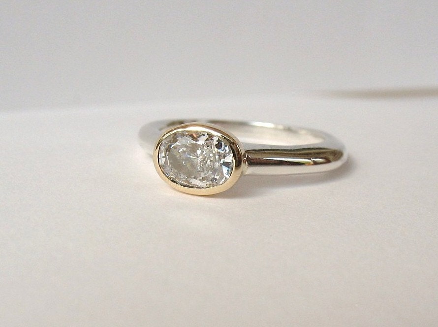 Simple Gold And Silver Solitaire Ring