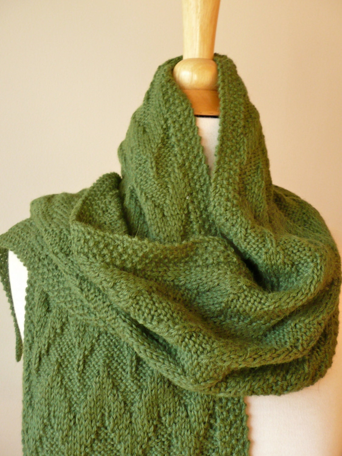 Forest Green UNISEX Scarf Hand Knitted in Alpaca / Wool Ready to ship