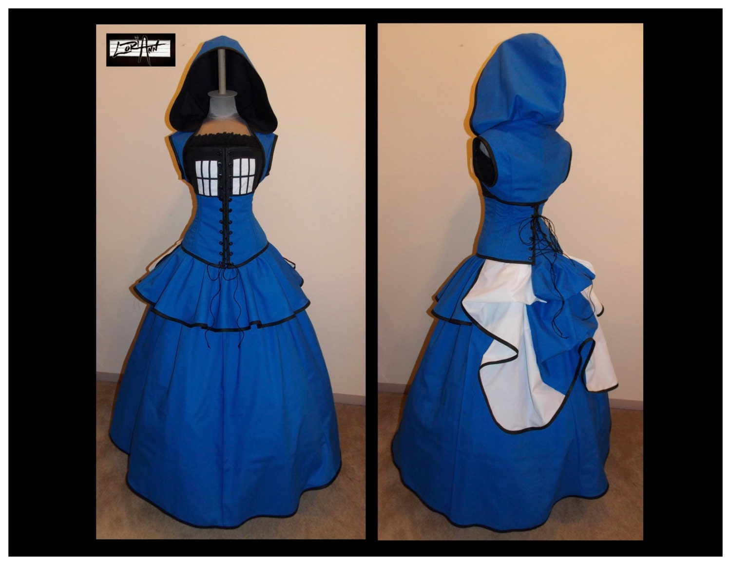TARDIS -  Blue, Black, and White Full Bustle Gown Costume - Custom - by LoriAnn Costume Designs