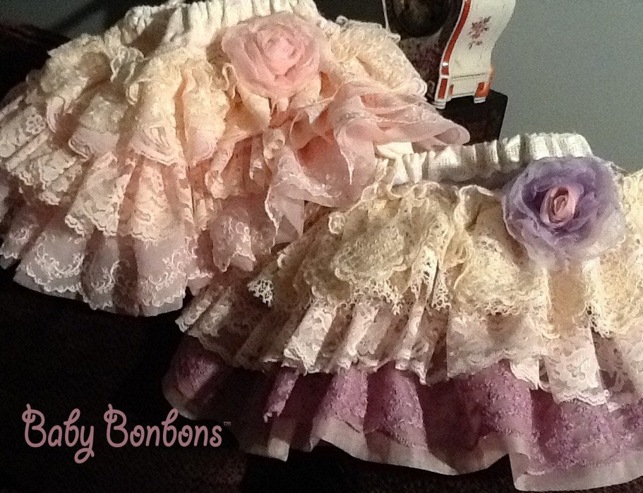 Flower Girls Custom Vintage Lace Ruffled skirts for Wedding,,  Summer  Birthdays, Your choice of color by Rosanna Hope for babybonbons