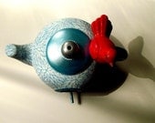Red White and Blue Teapot Birdhouse: Hand Painted Ceramic Birdhouse