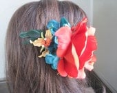 Sunset orange rose hair flower hair clip fascinator
