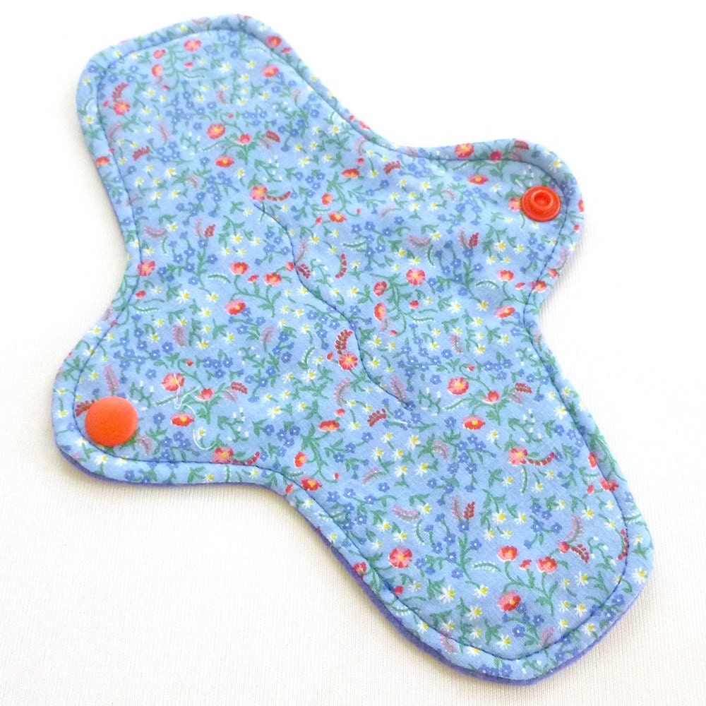 ULTRATHIN Reusable Cloth Pantyliner mini pad with wings - Blue Calico-  quilter's cotton top