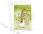 Fine Art Blank Note Card Set of 5 from Animal Watercolor Painting, Cottage Garden Duck, shabby cottage chic