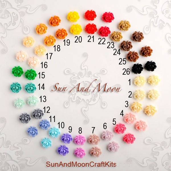 Resin Cabochons - 40pcs Flower Cabochons - 14mm Rose Flat Back - Mix and Match Your Colorful Resin Flowers - Chrysanthemum Mum - 14RRF