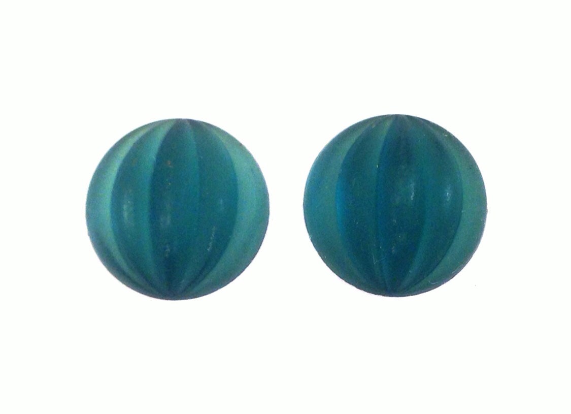 2 Matte Frost Montana Blue 15mm Ribbed Melon Czech Round Glass Cabochons from Preciosa