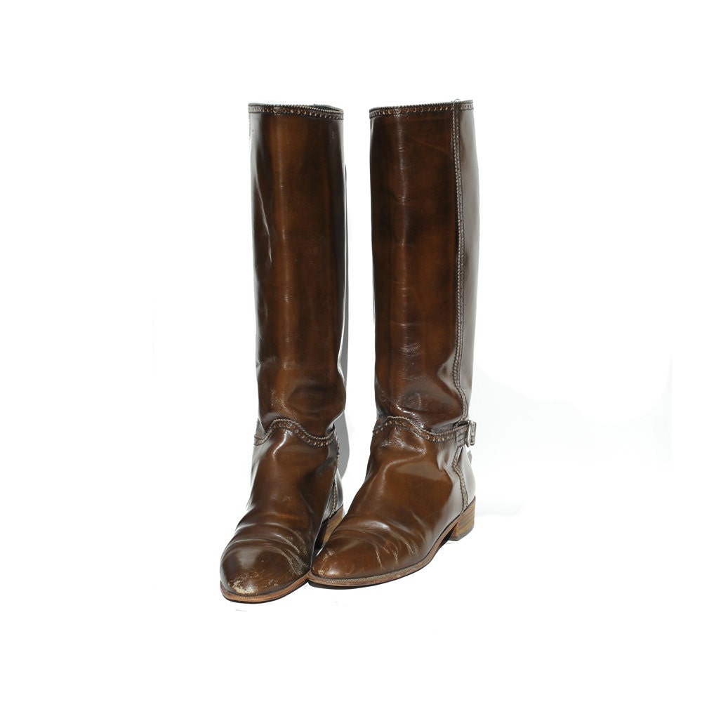 Spain Fudge Brown Ankle Strap Leather Tall Boots size: 7.5