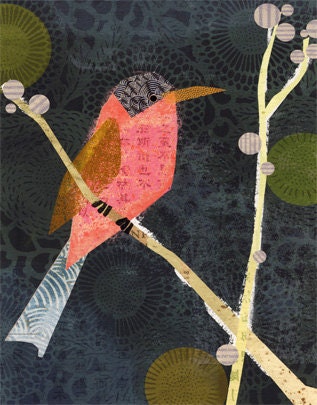 Collage Bird Print (grey) 8x10