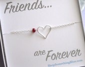 Heart & Birthstone Bracelet, Open Heart Charm, Personalized, Best Friends Gift, Heart Jewelry, Birthstone Bracelet, Sentiment Card