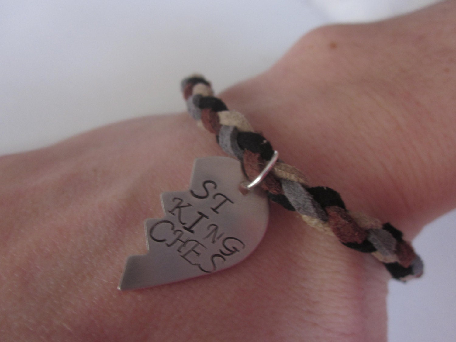 Best Friends Mature Content Set of Two Suede Bracelets handstamped onto copper or silver half hearts BFF best bitches best fucking friends
