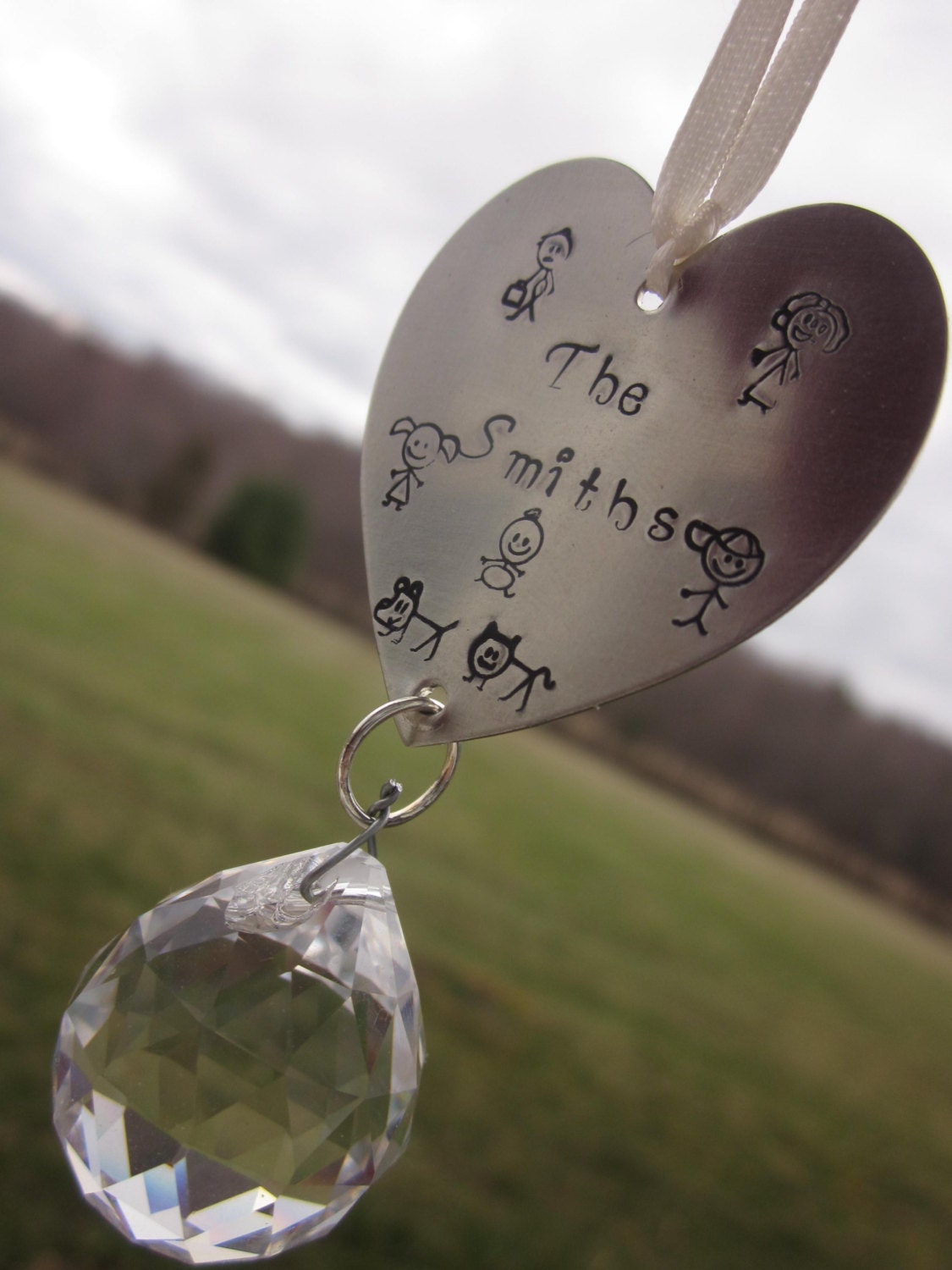 Personalized Family Name Crystal Ball Sun Catcher Charm for Car, Garden or Window Ornament suncatcher stick figure family