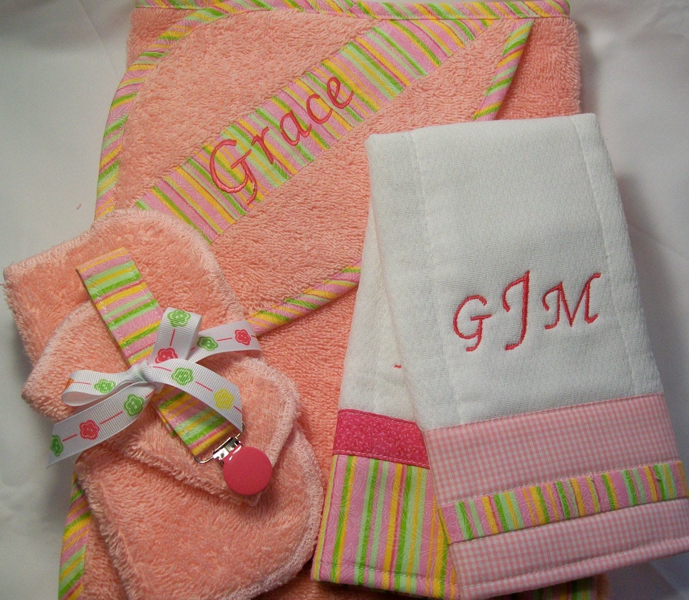 Baby Girl Gift Set in Pink Seven pc Hooded Towel Set Personalized