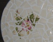 Vintage Broken China Ceramic Shards "Briar Rose" Mosaic Dish and "Cottage Chic" Painted Table