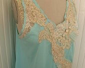 You Shook Me -   Turquoise and Cream Lace Slip top with pearls and beading and pleating  Womens Slip top